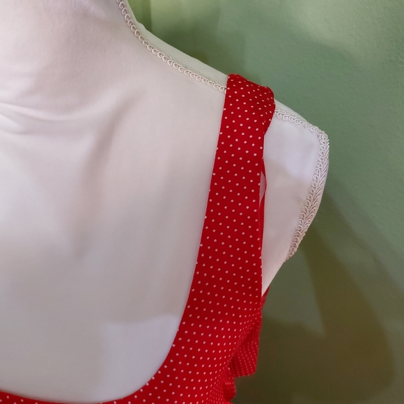 Vandana red with white polkadot medium sleeveless dress. - Picture 3 of 12
